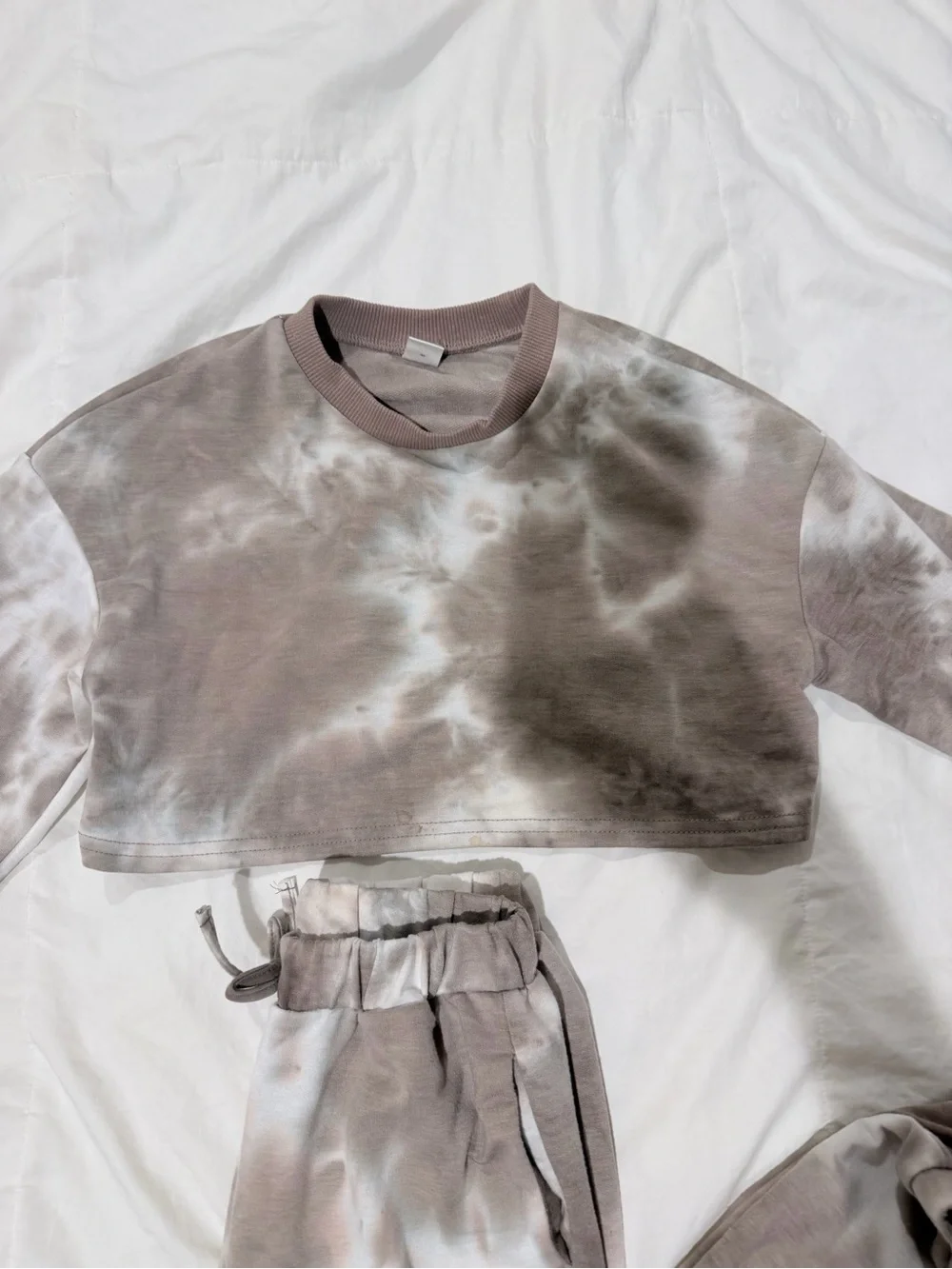 Kids Tie-Dye Mauve Cropped Sweater & Jogger Pajama Set